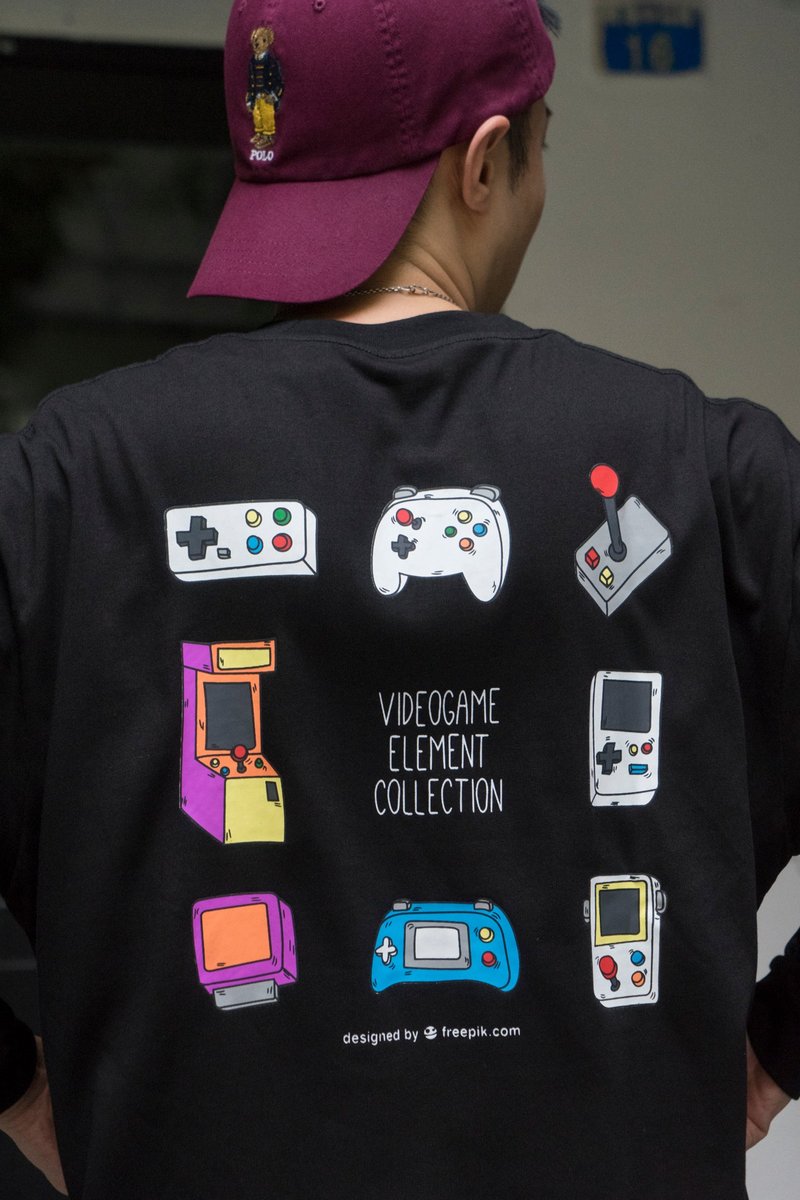 T-SHIRT 重磅面料 潮流遊戲Game印花長袖T恤日系休閒寬鬆Chic ins - 男 T 恤 - 棉．麻 黑色