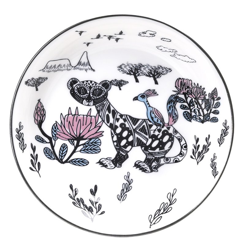 WANYAMA animal series-1 deep plate-leopard (21.4cm) - จานและถาด - ดินเผา หลากหลายสี