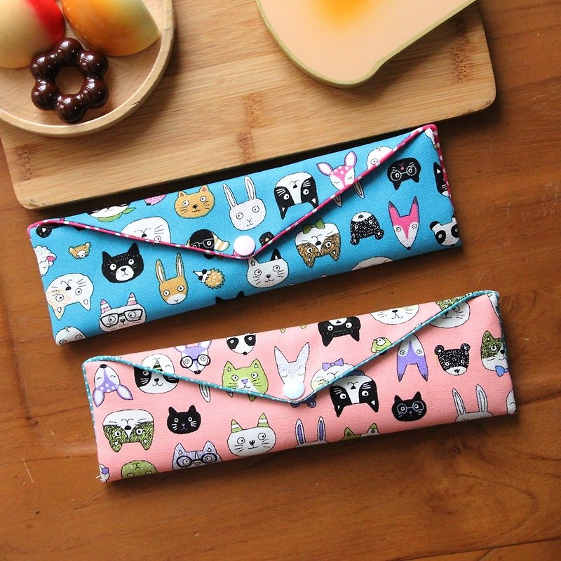 Boyfriend and girlfriend eco-friendly chopsticks bag~good mood storage bag. Hand-made meal bag. Self-style. Wenqing - Storage - Cotton & Hemp Pink