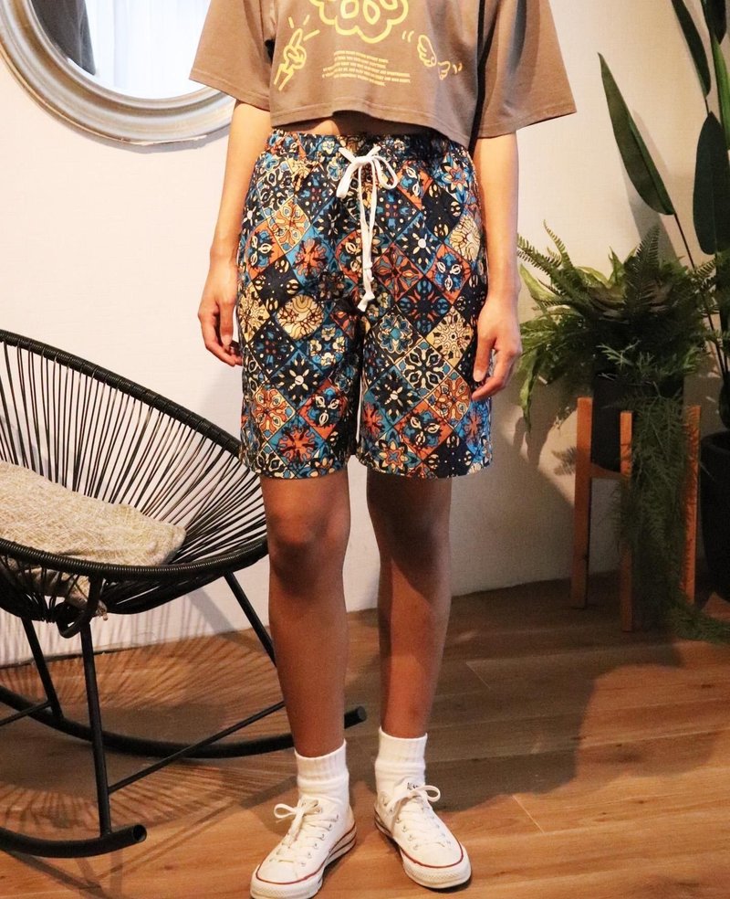 AFRICA 2WAY SHORT PANTS 156/MOSAIC - 中性長褲/短褲 - 聚酯纖維 藍色