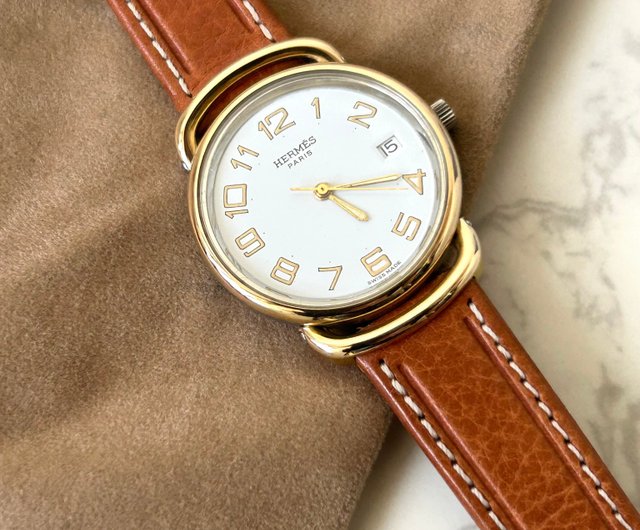 中古エルメス プルマン ゴールド＆シルバーバックル ブラウン