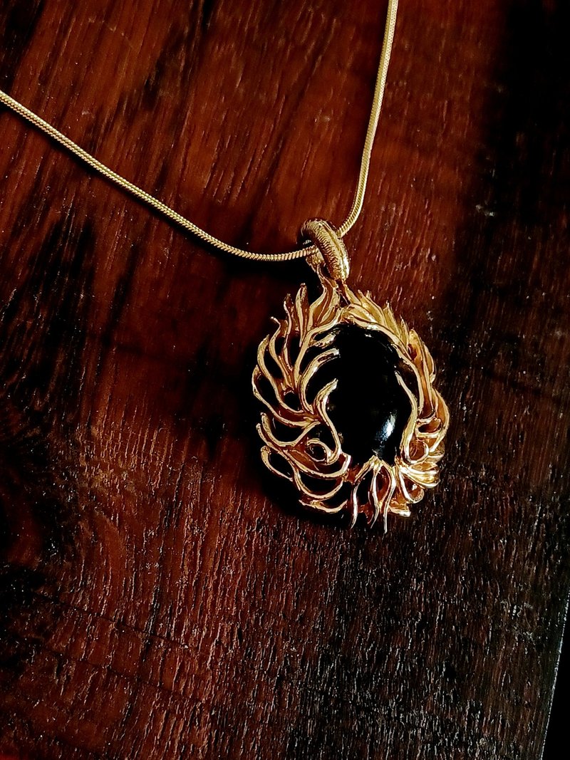 vintage jewelry 典雅黑曜石火焰意象 項鍊 - 項鍊 - 其他金屬 