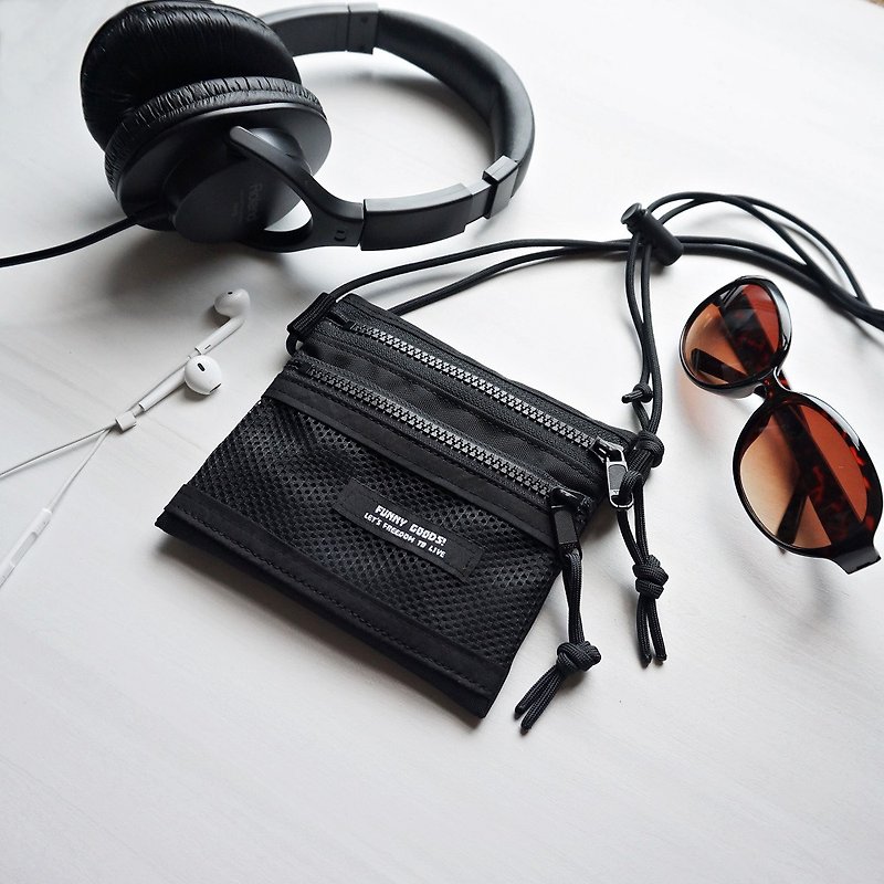 Miniature Waterproof Mini Sakosh Bag Mini Pouch Double Zipper (BLACK) - กระเป๋าสตางค์ - ไนลอน สีดำ