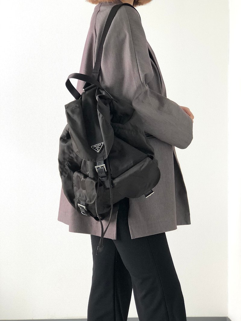 [Direct from Japan, branded used bag] PRADA Prada backpack Brown triangle logo nylon double pocket vintage 8ye78x - Backpacks - Nylon Brown