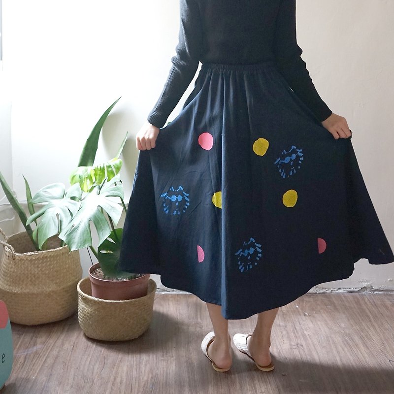 Dance dance disco hand-printed round skirt - puppy, round moon, a song - กระโปรง - ผ้าฝ้าย/ผ้าลินิน 