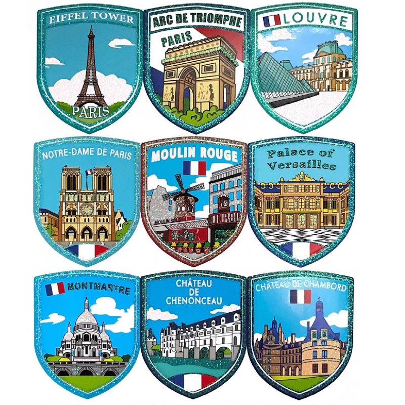 炫彩系列法國一套9張 金銀五彩蔥貼紙 旅行箱 機車 筆電 吉他 - 貼紙 - 紙 多色