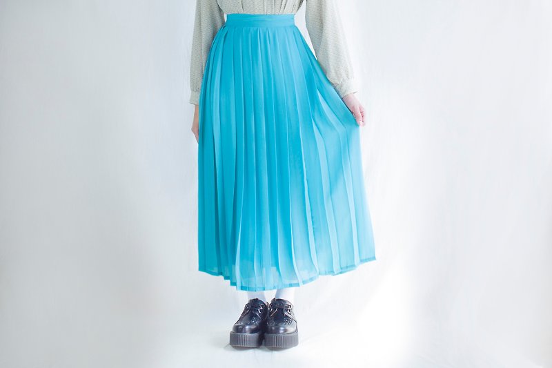水藍輕柔百摺半身裙 - 裙子/長裙 - 聚酯纖維 藍色