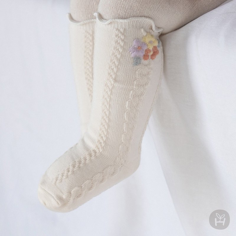 Happy Prince Korean-made Mila Linen pattern baby knee-high socks - ถุงเท้าเด็ก - ผ้าฝ้าย/ผ้าลินิน 