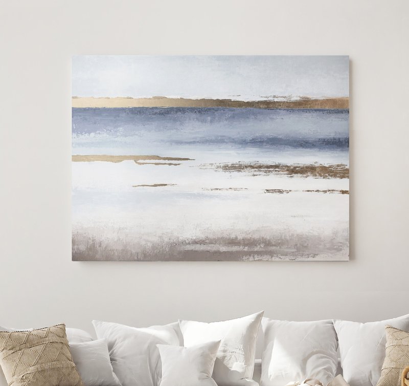 Blue and gold wall art| Blue abstract wall art| Blue and gold painting | Horizon - 壁貼/牆壁裝飾 - 棉．麻 藍色