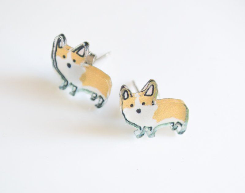 Dog Studs - Corgi Earrings - Small Studs - Cute Earrings - Earrings & Clip-ons - Plastic White
