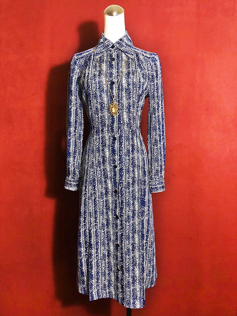 條紋圖騰長袖古著洋裝/ 國外帶回 VINTAGE - 連身裙 - 聚酯纖維 藍色