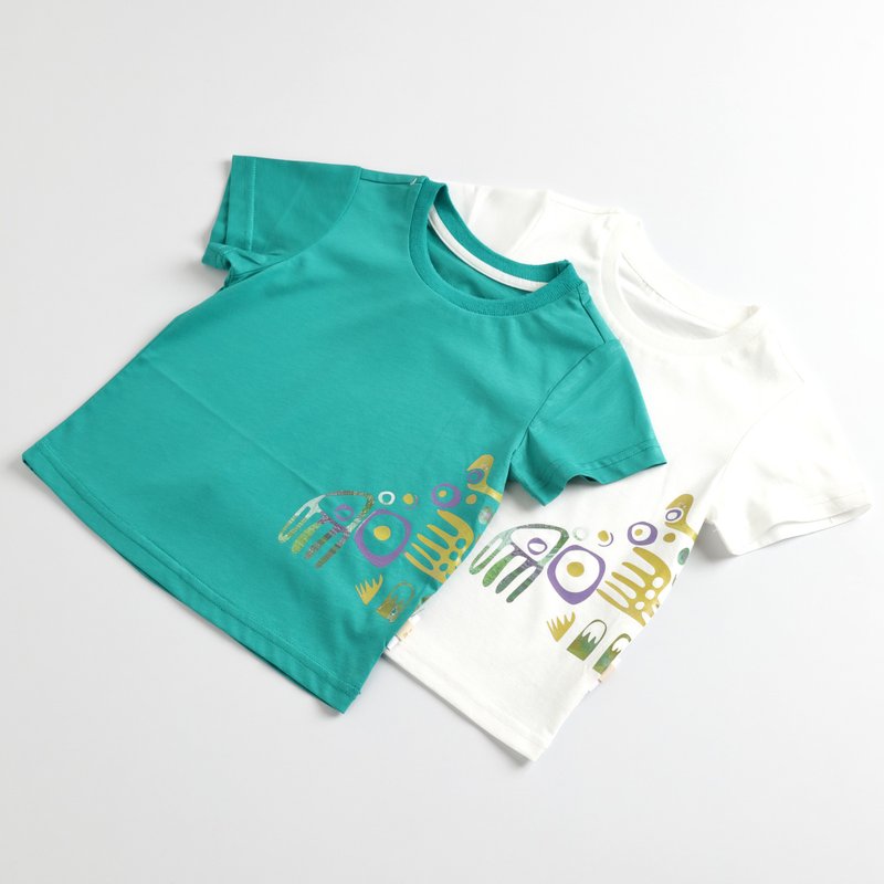 [Clearing Offer] Totem Printed Cotton T White/Green - เสื้อยืด - ผ้าฝ้าย/ผ้าลินิน หลากหลายสี