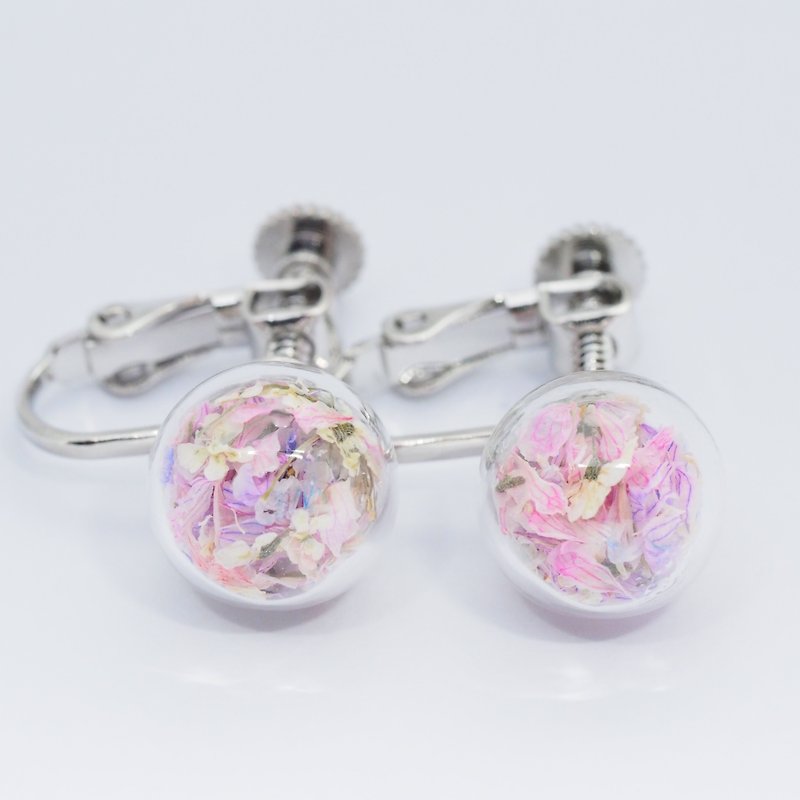 OMYWAY Handmade Dried Flower - Glass Globe - Earrings  1cm - ต่างหู - แก้ว สีม่วง