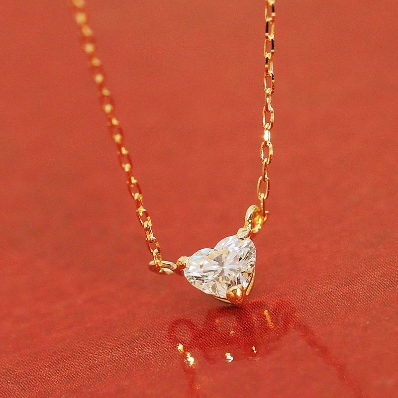 18K Gold The Only Diamond Heart Necklace - Necklaces - Precious Metals 