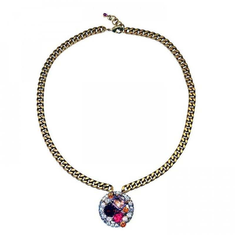 Petit Bouton necklace Circle Czech button pendant necklace PBNL 07 - Necklaces - Other Metals Gold