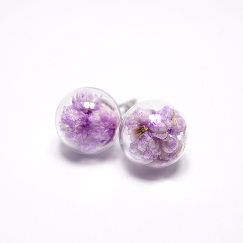 A Handmade pink and purple millet flower glass ball earrings - ต่างหู - พืช/ดอกไม้ 