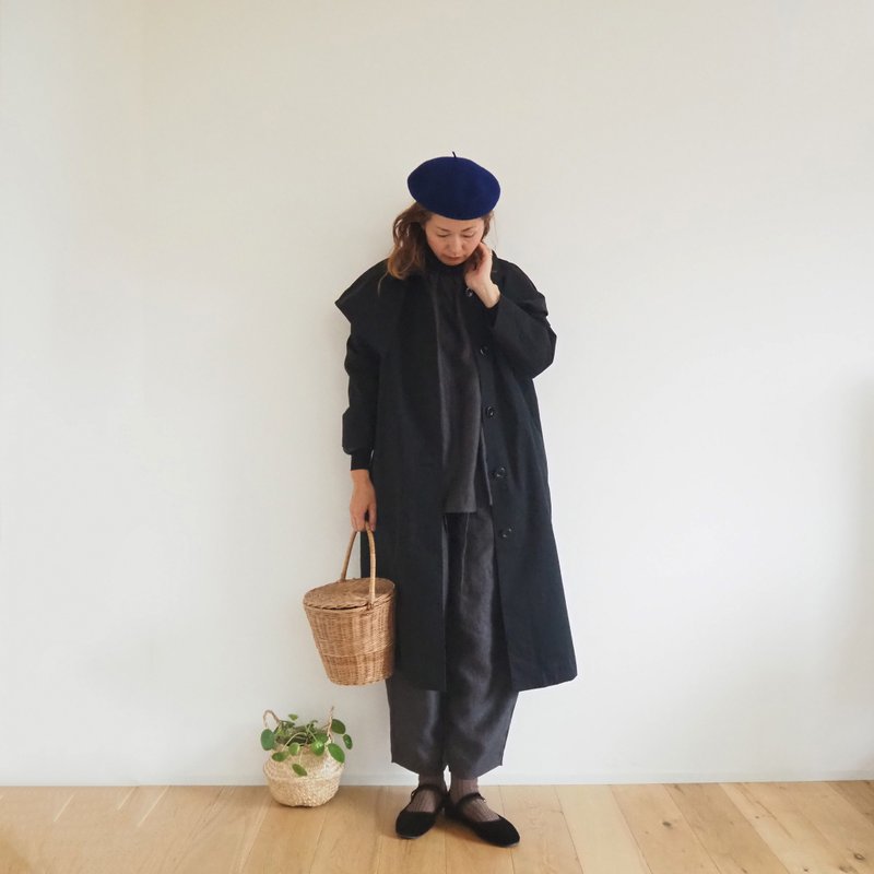 Cotton nylon peach cape coat / BLACK - 女西裝外套 - 棉．麻 黑色