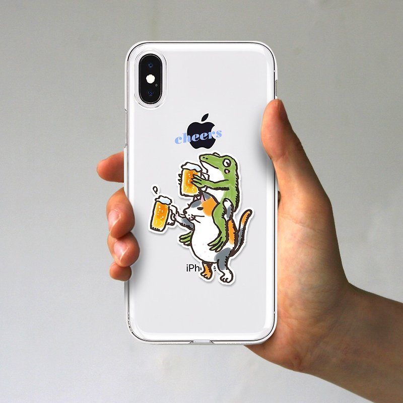 iPhoneケース　猫と青蛙が乾杯　透明 - スマホケース - プラスチック 透明