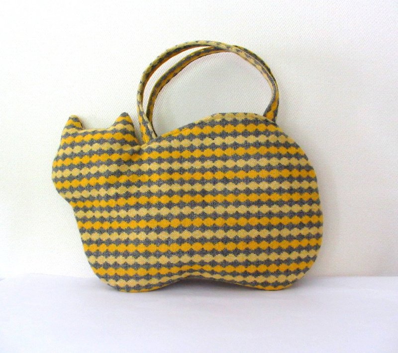 New woolen cat bag Yellow and gray stripe - Handbags & Totes - Eco-Friendly Materials Yellow