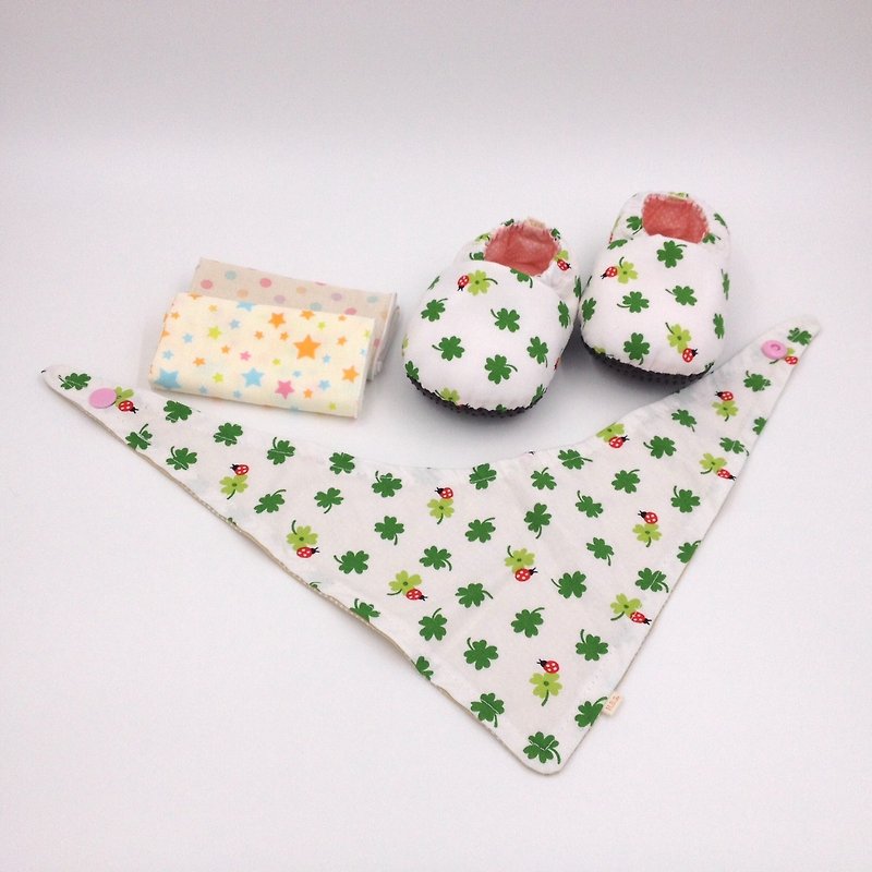 Ladybug lucky grass - Miyue baby gift box (toddler shoes / baby shoes / baby shoes + 2 handkerchief + scarf) - ของขวัญวันครบรอบ - ผ้าฝ้าย/ผ้าลินิน สีเขียว