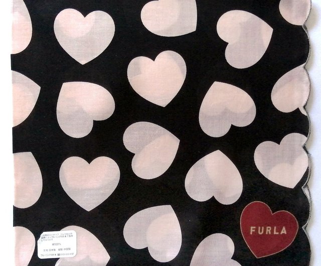 フルラ ヴィンテージ ハンカチ ハート ブラック 20 x 19.5 インチ