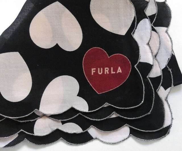 フルラ ヴィンテージ ハンカチ ハート ブラック 20 x 19.5 インチ