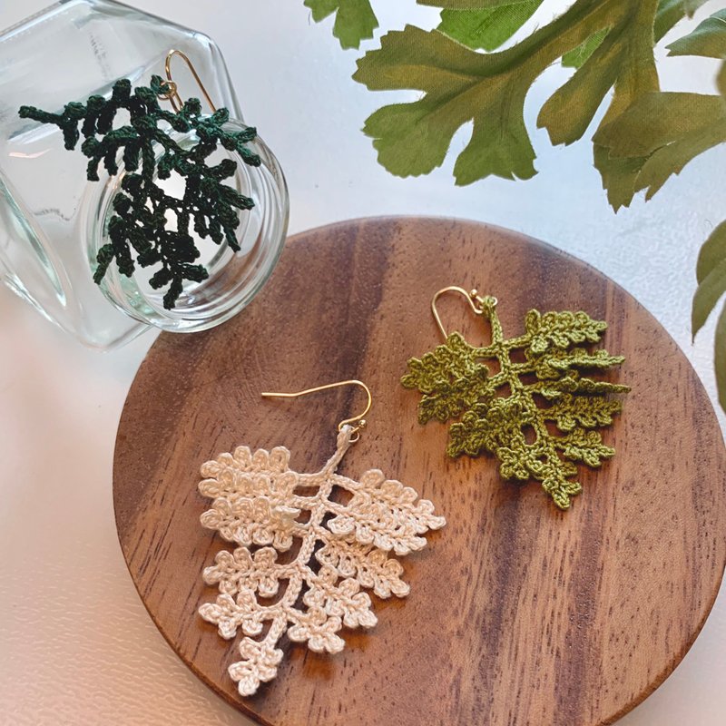 Fern•Fern | Ear Hook Earrings | Plant Draped Hand-Woven Earrings Customized Three Colors - ต่างหู - ผ้าฝ้าย/ผ้าลินิน หลากหลายสี