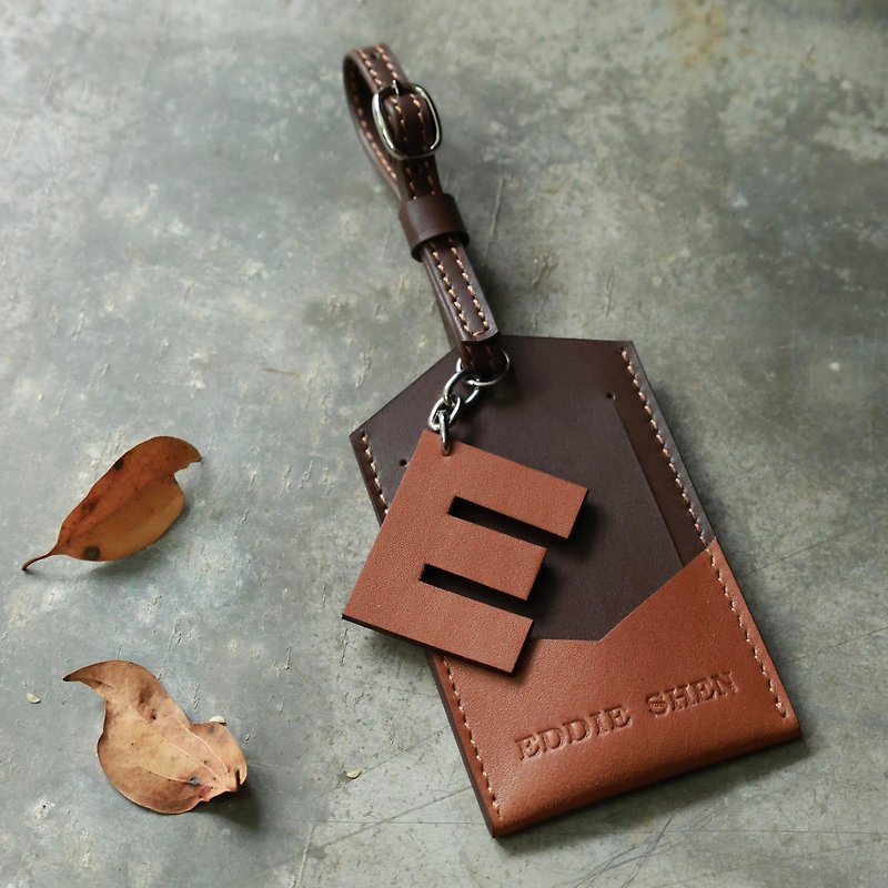 Luggage Tag Amber Brown/Dark Coffee Customized Gift - Luggage Tags - Genuine Leather Brown