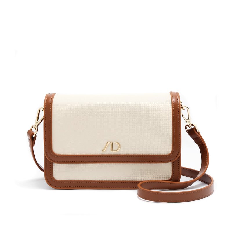 ANNA DOLLY French piping contrast cross-body bag coffee milk - กระเป๋าแมสเซนเจอร์ - วัสดุอื่นๆ สีนำ้ตาล