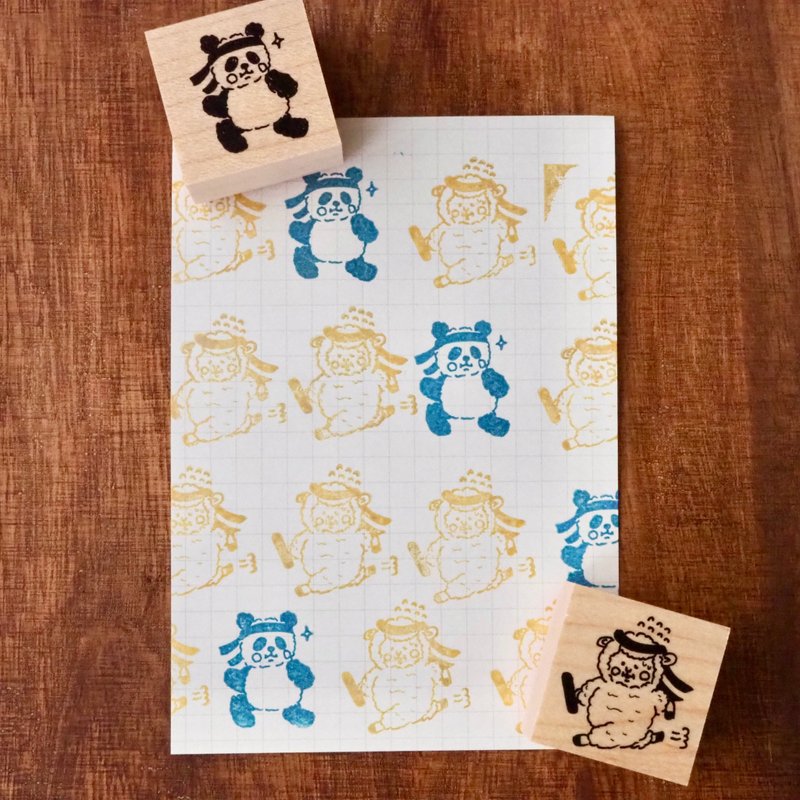 リレーの練習をするパンダと羊さんのハンコ - 印章/印台 - 橡膠 