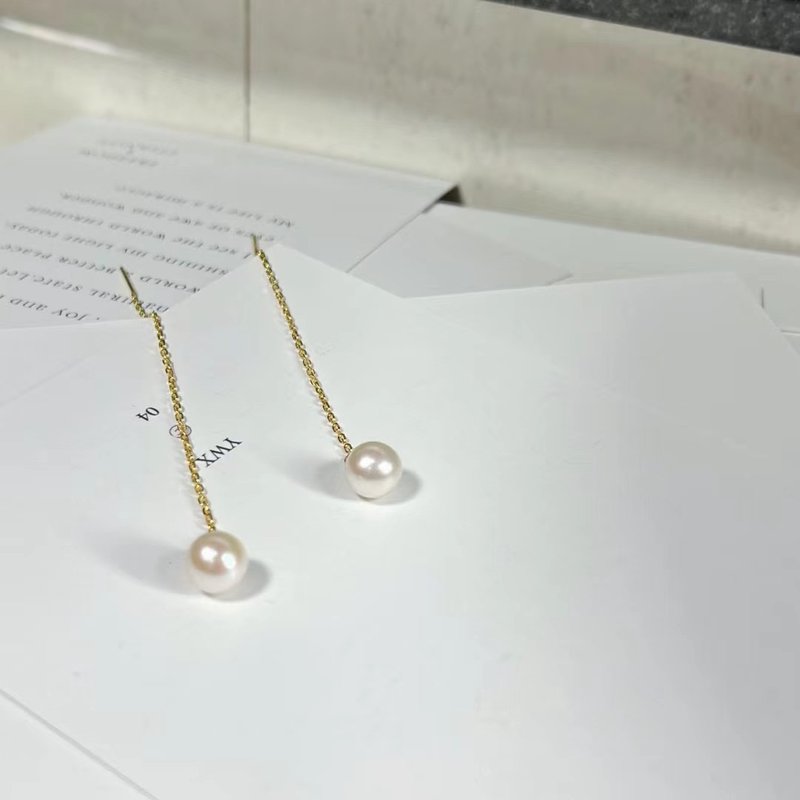 Yuan design 14k包金天然近正圓幾乎無暇珍珠耳釘耳線法式優雅款 - 耳環/耳夾/耳骨夾 - 珍珠 白色