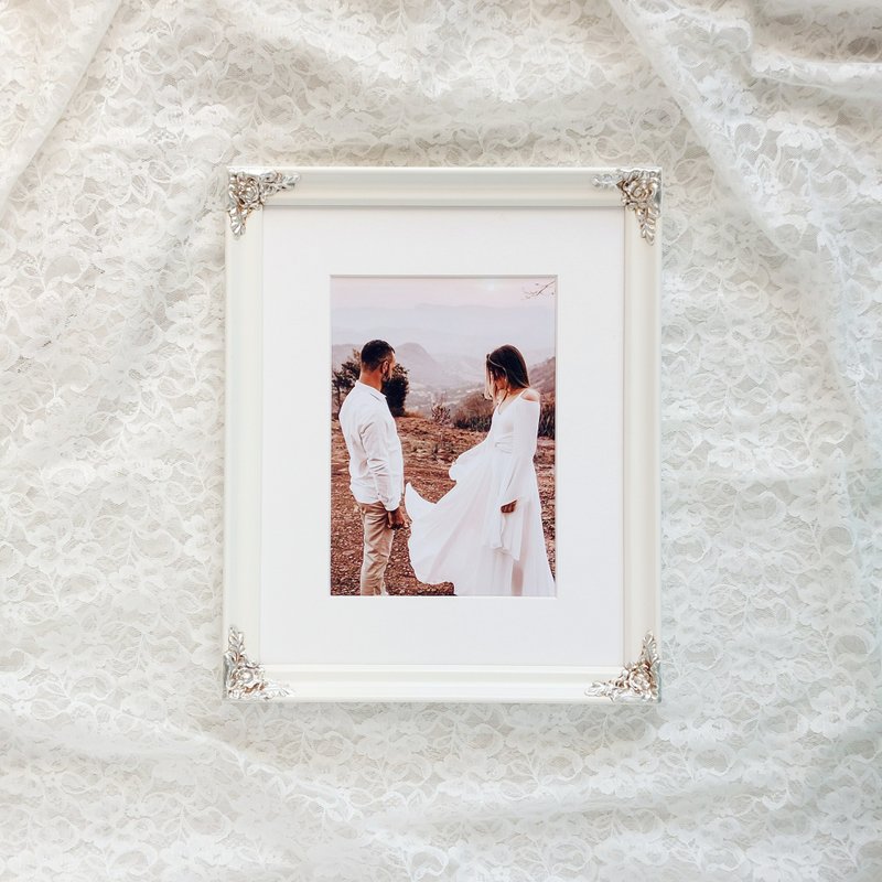 手工貼花銀箔8x10吋相框含襯卡(三種尺寸)【雅典 Athens】 - 相框/畫框 - 木頭 白色