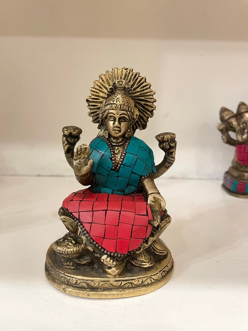 印度手工製 精細鑲嵌工藝 黃銅像 (小) - 印度教神祇 - 擺飾/家飾品 - 銅/黃銅 金色
