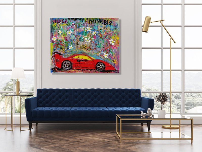 Abstract Colorful Car Pop Art Painting On Canvas Expressionist Graffiti Art - Wall Décor - Acrylic Multicolor