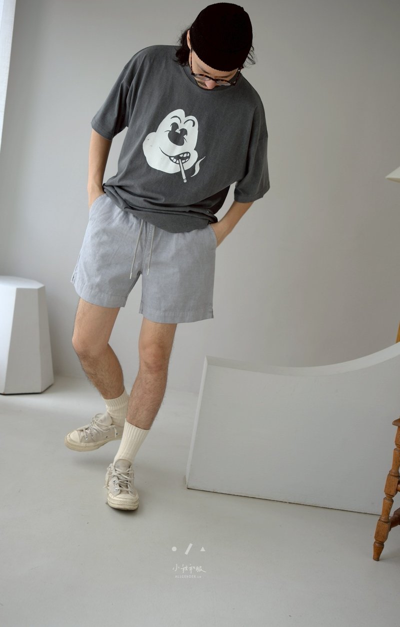 レインボーカラーウォッシュ加工ショートパンツ - 2色 - レインボーグレー - ショートパンツ レディース - コットン・麻 グレー