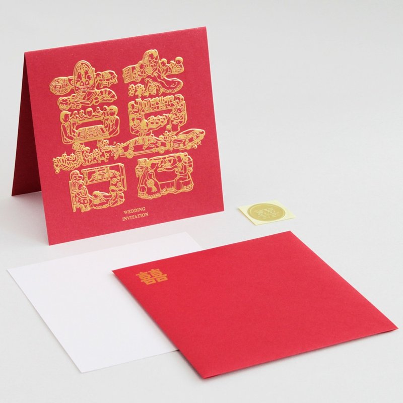 客製囍事成雙 請帖信封 100份 - 卡片/明信片 - 紙 紅色