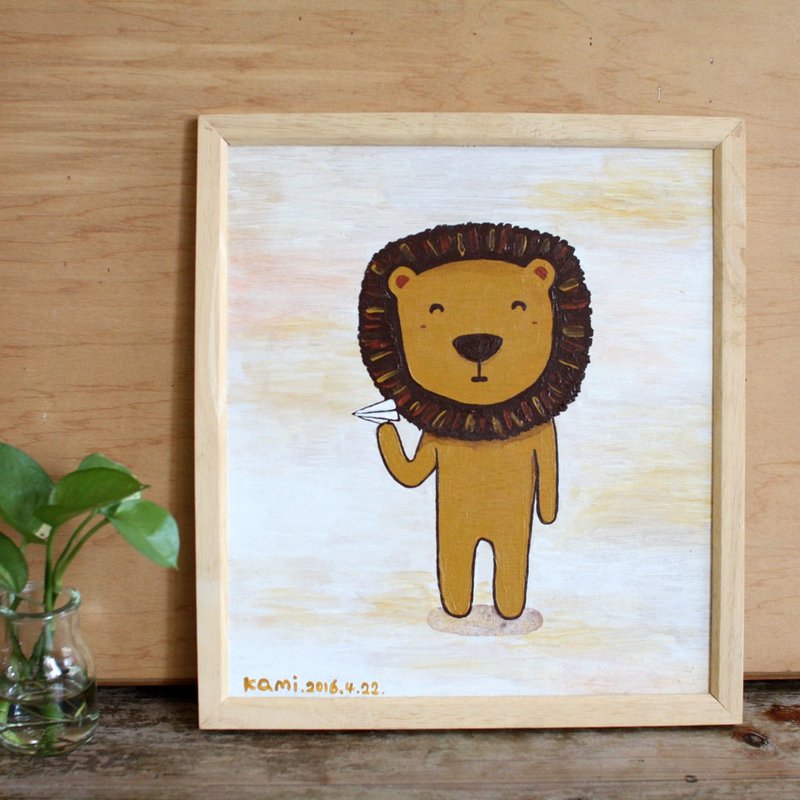 Original painting ∣ Big-headed lion’s paper airplane - Picture Frames - Other Materials Multicolor