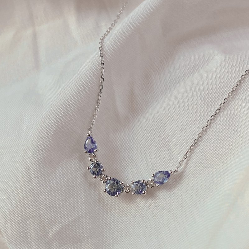 黎明女神 Aurora | 18K金鑽石頸鍊 (可客製化) - 項鍊 - 鑽石 藍色