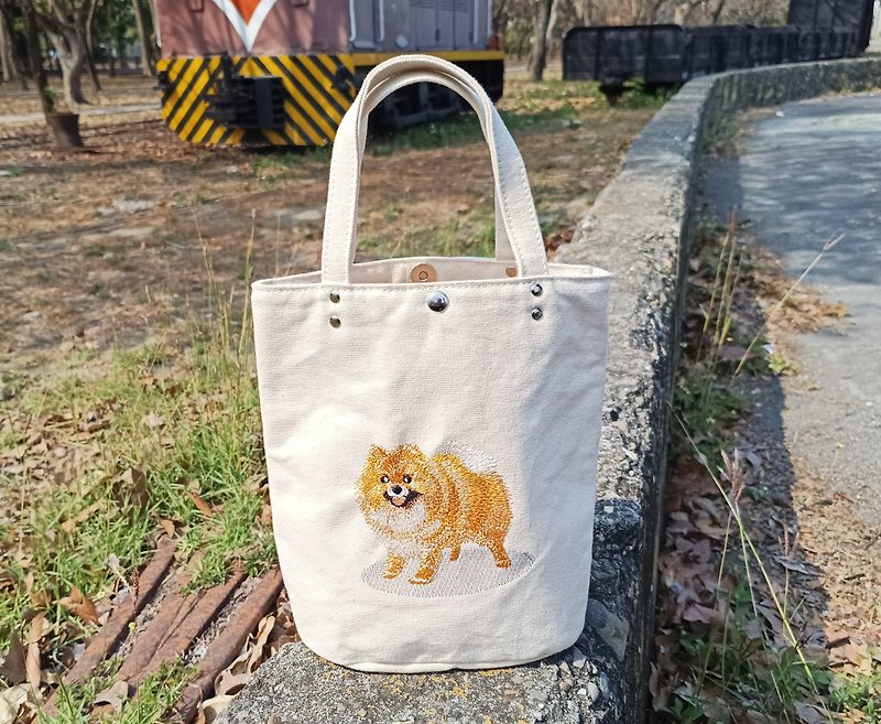 Pomeranian dog embroidered small handbag embryo cloth bag handbag - Handbags & Totes - Cotton & Hemp 