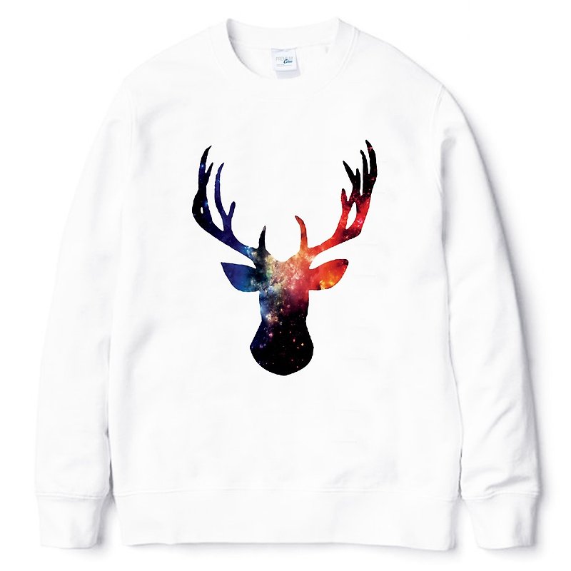 Cosmic Stag University T bristles white deer universe cheap fashion design self-made brand galaxy trendy round triangle - เสื้อยืดผู้ชาย - ผ้าฝ้าย/ผ้าลินิน ขาว