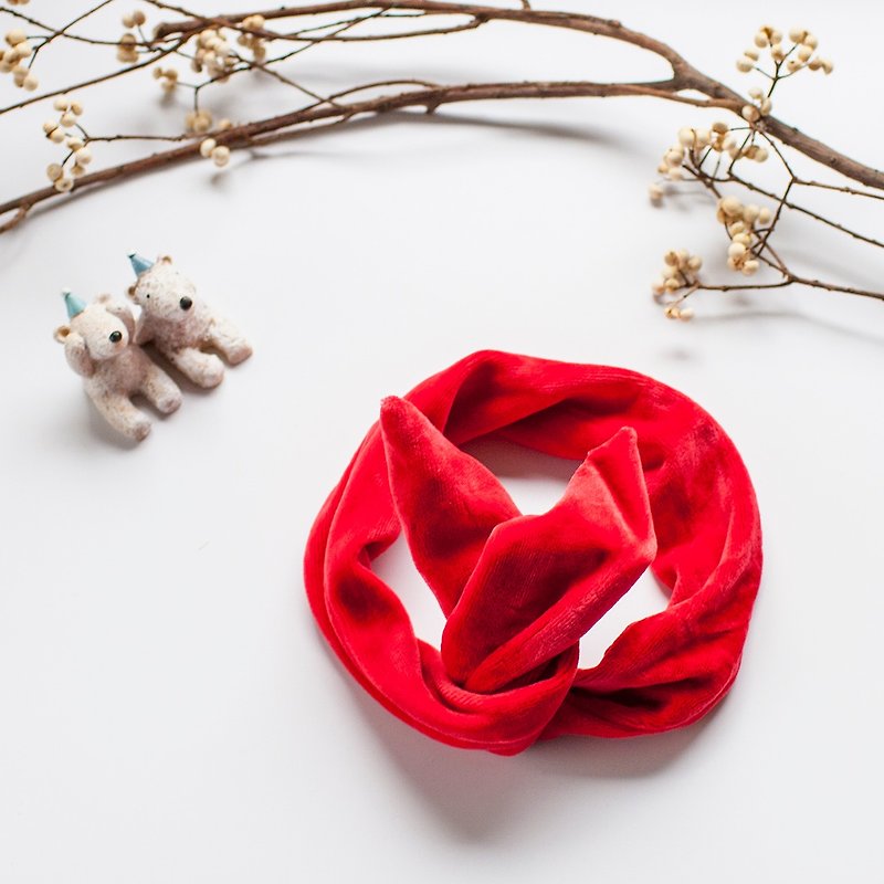 Handmade red bunny organic cotton headband by craftsman (parent-child style) - ผ้ากันเปื้อน - ผ้าฝ้าย/ผ้าลินิน สีแดง