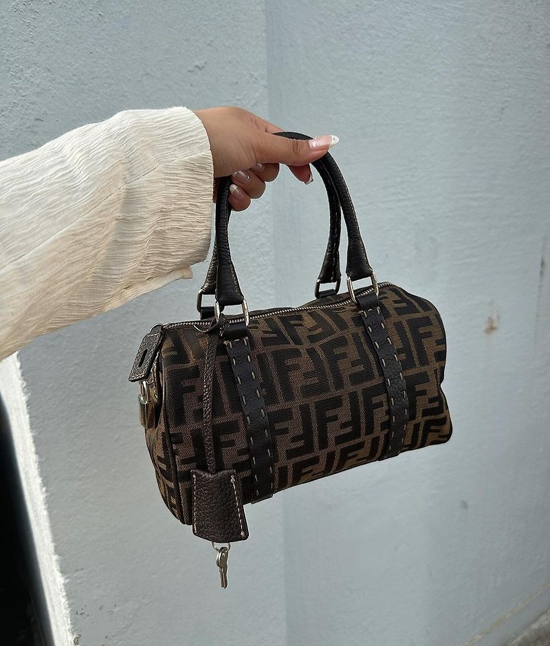 Second-hand bag Fendi Fendi top-stitched Boston bag - Handbags & Totes - Cotton & Hemp Brown