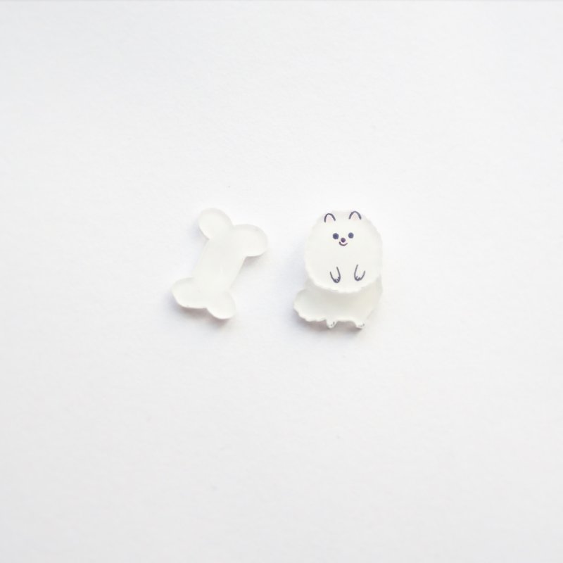 [Forest horn] King domesticated white Pomeranian earrings / ear clip - Earrings & Clip-ons - Other Materials 