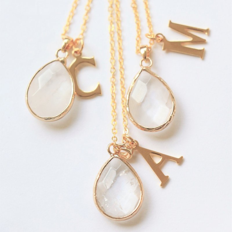 White quartz necklace - natural crystal necklace - Initial necklace - สร้อยคอ - เครื่องเพชรพลอย สีใส