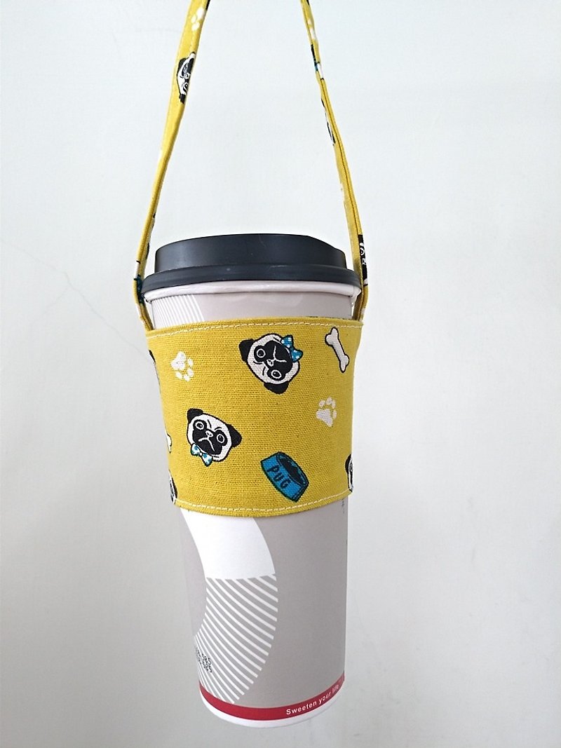 Beverage Cup Holder, Green Cup Holder, Hand Beverage Bag, Coffee Bag Tote Bag-Fadou (Mustard Yellow) - ถุงใส่กระติกนำ้ - ผ้าฝ้าย/ผ้าลินิน สีเหลือง