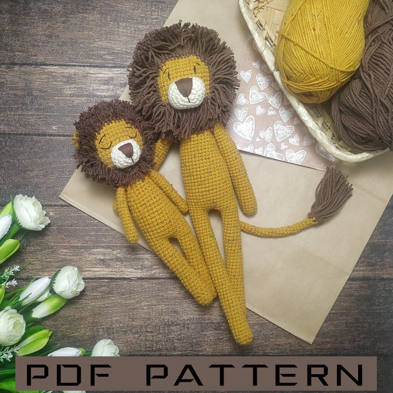 2in1 Mountain Lion king amigurumi PATTERN for new mom gift basket - Knitting, Embroidery, Felted Wool & Sewing - Other Materials White