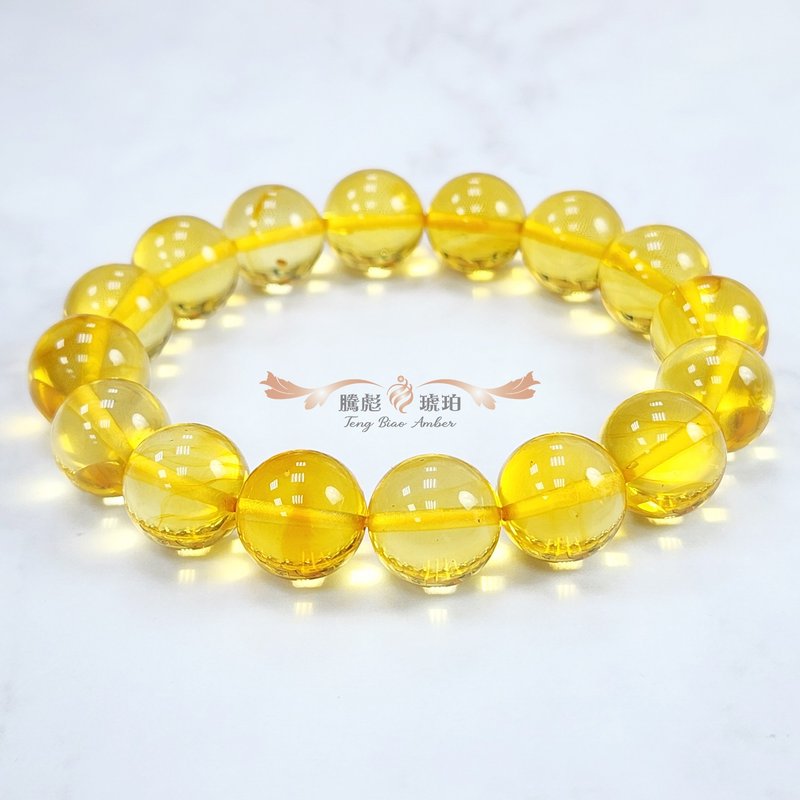 騰彪琥珀 天然琥珀蜜蠟 招財黃金琥珀 精品單圈 素色手鍊 - 手鍊/手環 - 半寶石 黃色