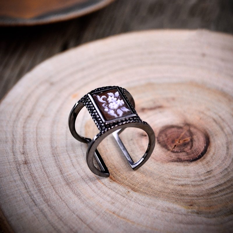 CAMEO 義大利手工貝雕輕珠寶-工型戒指-Hollywood-A72 - 戒指 - 其他金屬 黑色