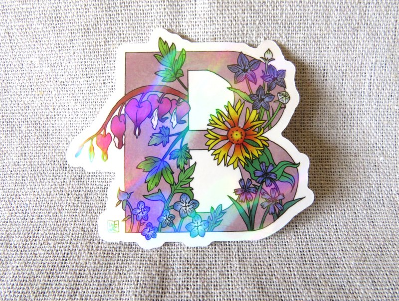 字母B - 極光花卉植物字母防水貼紙 - 貼紙 - 紙 