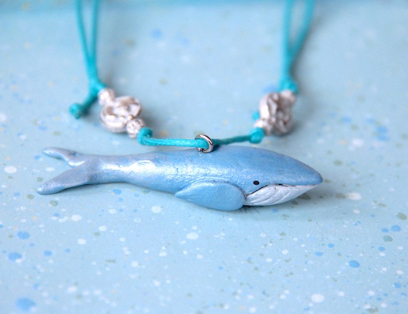 Blue Whale Necklace Solid Clay Necklace - สร้อยคอ - ดินเหนียว สีน้ำเงิน